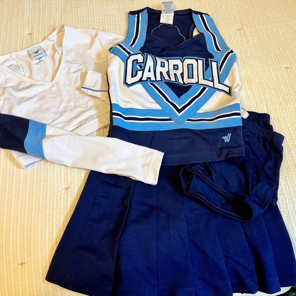 Varsity Blue and White Cheerleading Outfit